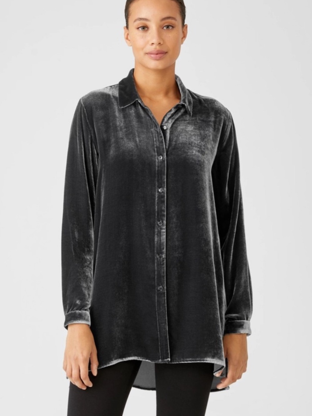 EILEEN FISHER Velvet Classic Collar Long Shirt - XL